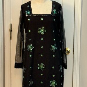 Pakistani Indian black sequin dress with‎ scarf Saree